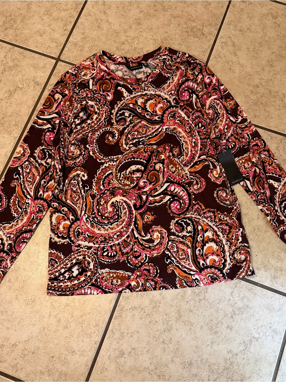 Rafaella Burgundy Paisley Long-Sleeve Blouse